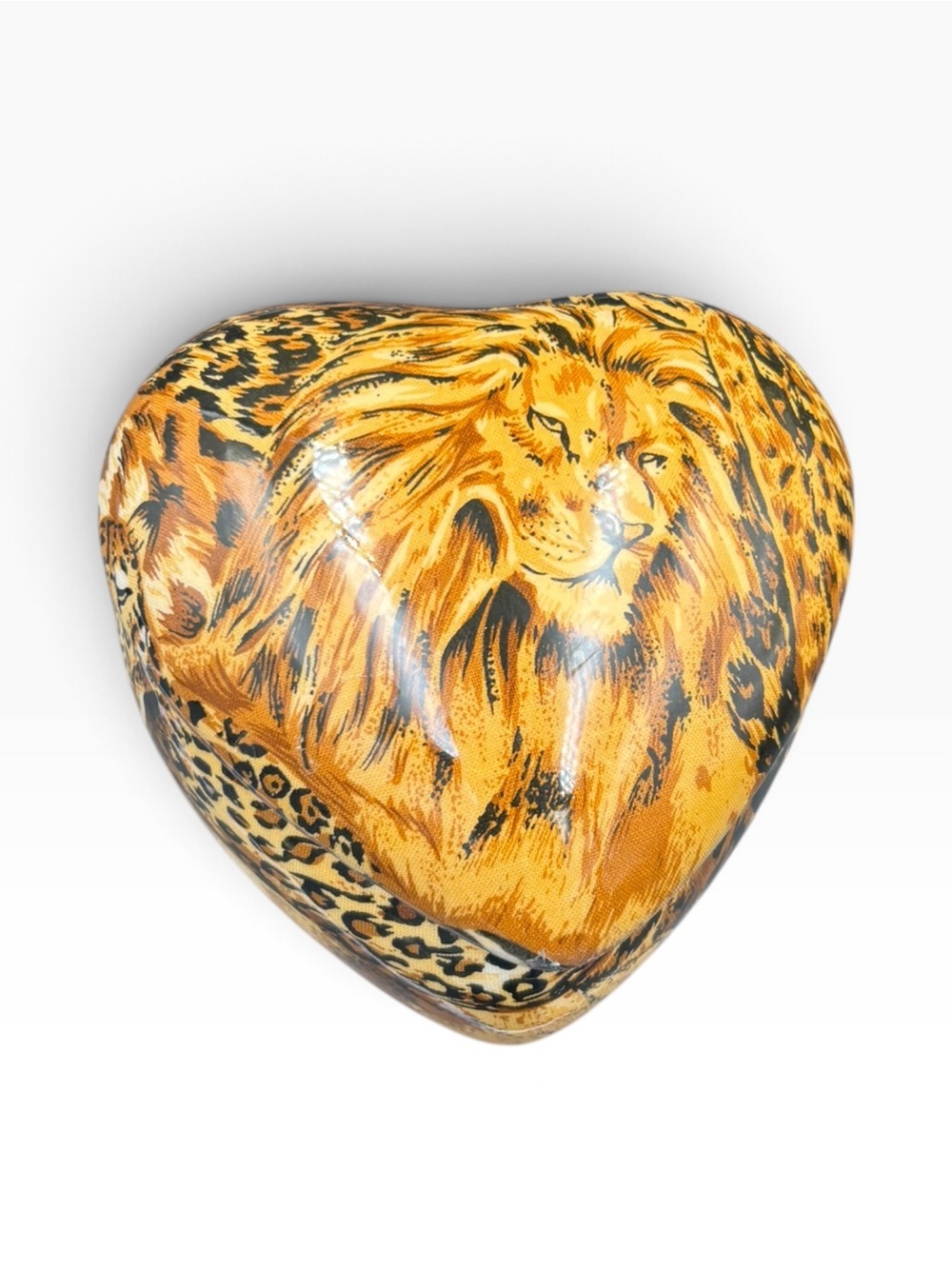 Heart-Shaped Lion Safari Animal Print Jewelry Trinket Box 5” x 4”